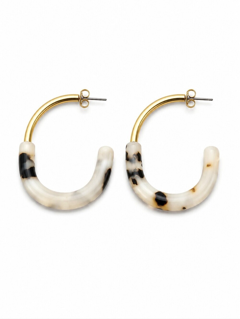 3/$30 Ivory Black Marble Resin Tortoise Mod Post Hoop Earrings